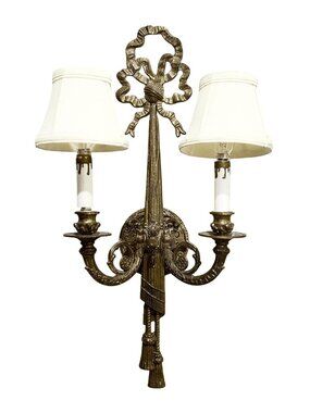 Vintage Neoclassical Style Brass 2 Arm Weird Wall Sconce